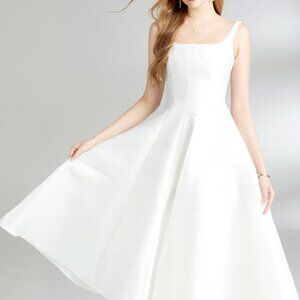 A-Line Silhouette Midi Sleeveless Dress | New Formal Dress w/ Square Neck